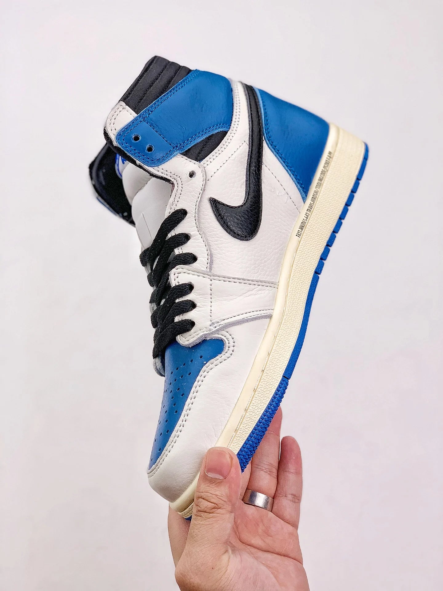 Blue and white high shoes
