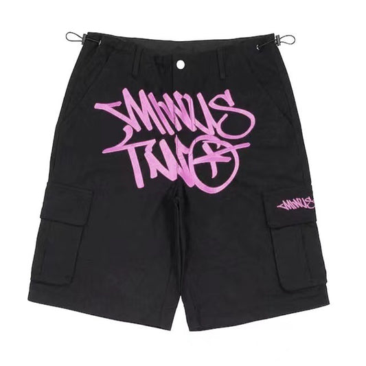 Graphic Cargo Shorts - Pink/White