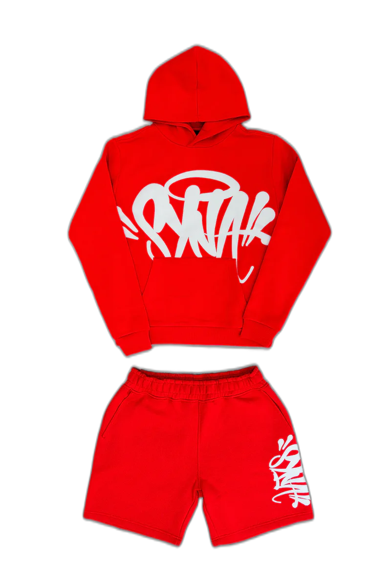 Synawrld hoodie/short set - Red/Grey